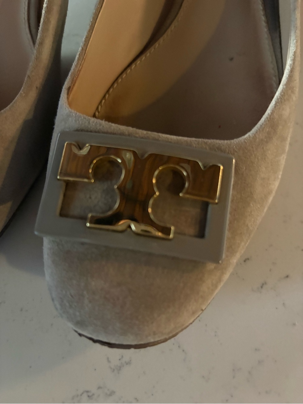 Tory Burch Taupe Suede Logo Flats w/Gold Hardware- Gigi Suede Pump - Picture 3 of 7